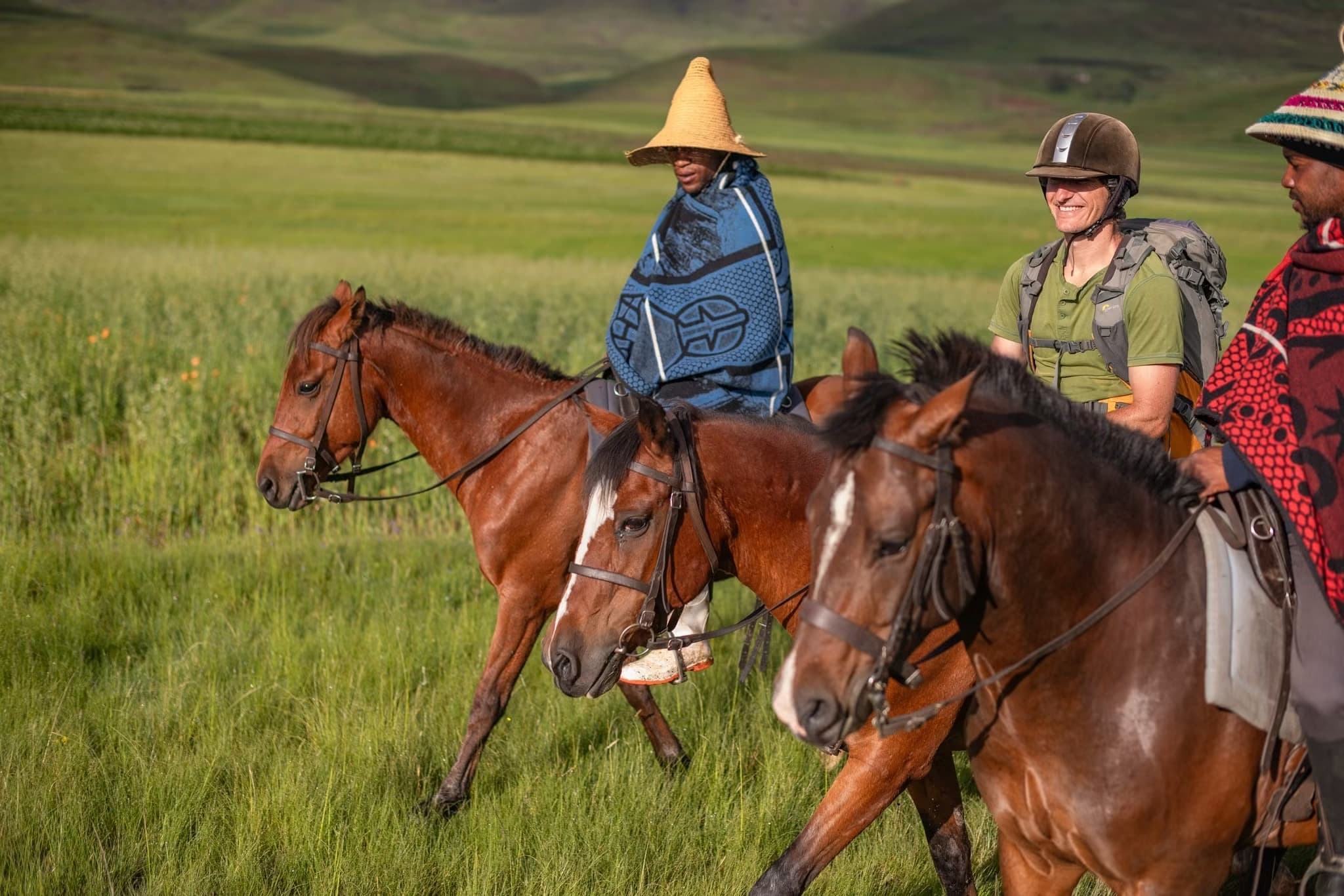 Rider on a Basotho pony crossing the Lesotho highlands