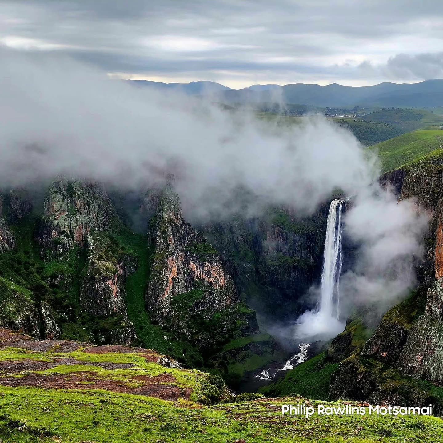 Maletsunyane Falls plunging into the gorge below Semonkong