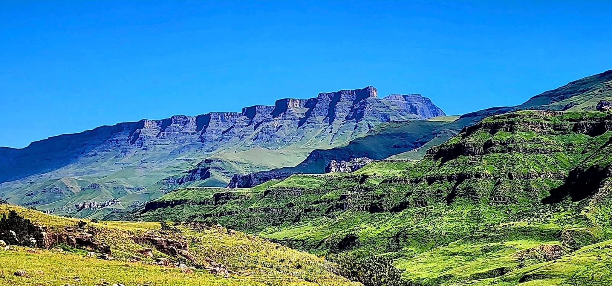 View from the summit of Sani Pass looking out over the mountains