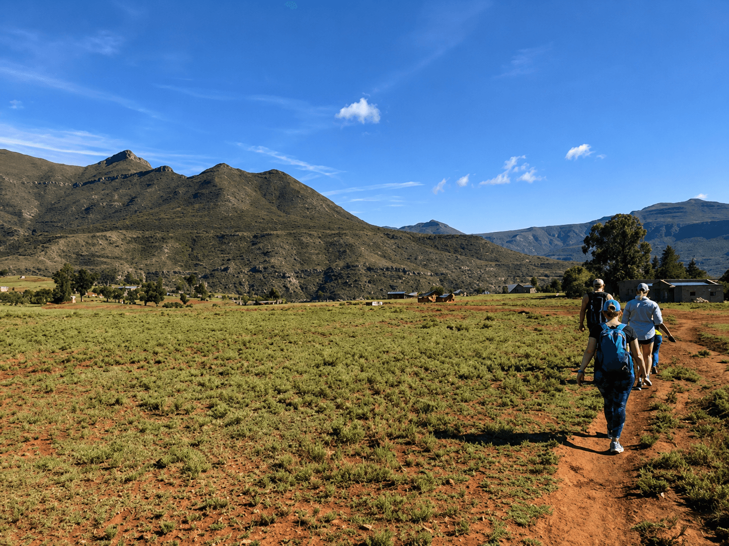 Hikers on a marked trail in the Lesotho highlands
